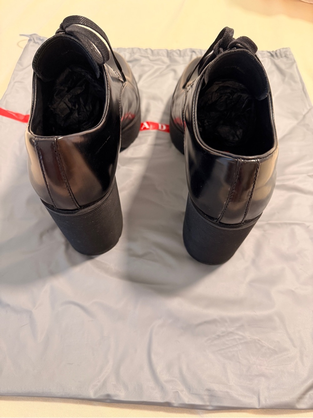 Prada Black Leather Lace-Up Platform Heel Oxfords - Picture 6 of 7